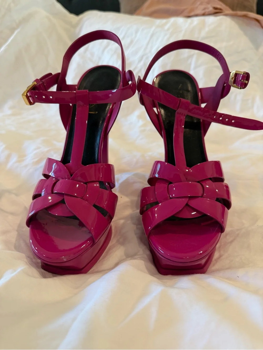 Saint Laurent Fuchsia Patent Platform Sandals